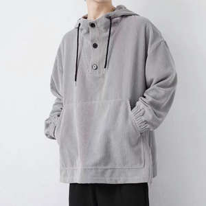 Sweat à capuche personnalisé en velours côtelé pour homme, style hip-hop, avec boutons et poche extra-large - Product Image 1