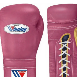 ถุงมือชกมวยแบบผูกเชือก Winning สีชมพูเข้ม-ทอง หนังแท้ สำหรับฝึกซ้อมและแข่งขันระดับมืออาชีพ รุ่นลิมิเต็ด - Product Image 4