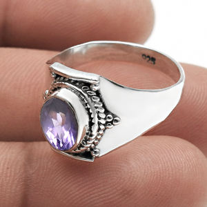 Unique Fine Jewelry Real 925 Solid Sterling Silver Oval Shaped Purple Amethyst Gemstone Semiprecious Fine Rings For Wholesale - Product Image 2