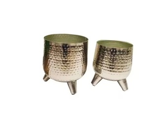 Juego moderno de 2 macetas de metal con soporte dorado Elegante decoración de jardín interior dorado para el hogar Nueva llegada - Product Image 6