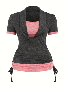 Top Casual 2 en 1 con Cuello Tipo Capucha y Bloques de Color, Talla Grande, Manga Corta, Ropa de Mujer al por Mayor, Hecho en Bangladesh - Product Image 6