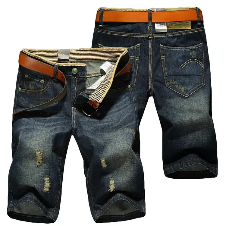 2024 OEM nuevo diseño al por mayor de moda barato Casual Retro rasgado lavado Jeans pantalones cortos de los hombres