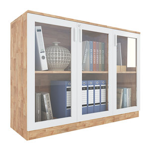 Modern Two-Tier Lockable Office Cabinet 120x40x87cm Rubber Wood Filing Cabinet with <b>Glass</b> Doors for Workshop THS68026 - Product Image 2