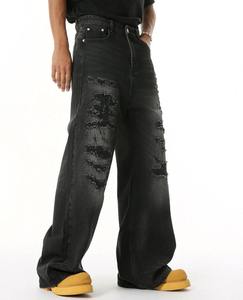 Wholesale Washed Loose Fit <b>Trousers</b> Streetwear Hip-hop Distressed Custom Logo Straight <b>Baggy</b> Denim High Quality Pants Jeans <b>Men</b> - Product Image 6
