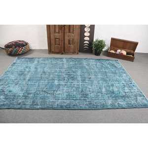 Alfombra Vintage de 5.9x8.9 pies (179x270 cm), Alfombra Turca con Borde Azul - Product Image 3