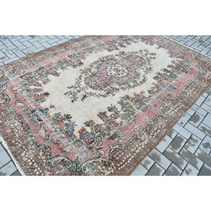 6.4x9.6 ft Vintage Large Rug, <b>Brown</b> Red Turkish Persian <b>Wool</b> Rug - Product Image 2