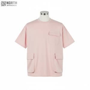 Oversized Drop Shoulder <b>Blank</b> T-shirt Crew Neck Ribbed Collar Short Sleeves Multi Button Pockets Organic Cotton T Shirt tshirts - Product Image 4