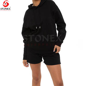 Women's Plus Size Cotton Sports Suit Custom Logo Joggers <b>Hoodie</b> with Short Tracksuit Solid Pattern for <b>Teenagers</b> Washed Technics - Product Image 2