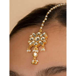 ชุดเครื่องประดับชั้นดี Jadau Kundan ชุบทองคำขาวสีขาวสร้อยคอ MS1339Y เจ้าสาว - Product Image 2