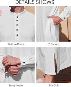 Thobe มุสลิมขายส่งสำหรับผู้ชาย | เสื้อคลุม caftan กระดุมขนาดใหญ่และสูงอาหรับ thobe มีกระเป๋าและฉลากส่วนตัว - Product Image 4