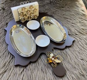 Platos de bocadillos de estilo de diseñador de madera de lujo con soporte para pañuelos cuencos para fiestas - Product Image 1
