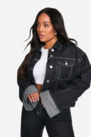 Veste en jean oversize noire unie pour femme 2025 – Tissu en coton de haute qualité, col montant, style urbain