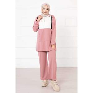 Ensemble de vêtements de sport décontractés 2 pièces haut long en tricot et poche détaillée bas garni de roses Style de rue pour les tenues d'été - Product Image 2