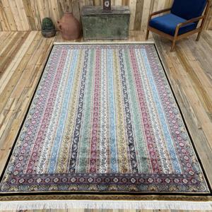 Tapis vintage de grande taille 6,4 x 9,9 pieds, tapis turc en soie Ikat bleu et rouge - Product Image 1