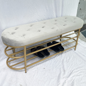 KG68037 Upholstered <b>Cushion</b> Waiting <b>Bench</b> with Shoe Rack 120x35x45cm - Product Image 3