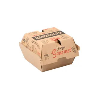 Caja de hamburguesas de papel para llevar Kraft marrón para empacar alitas de pollo y hamburguesas con fabricante de productos