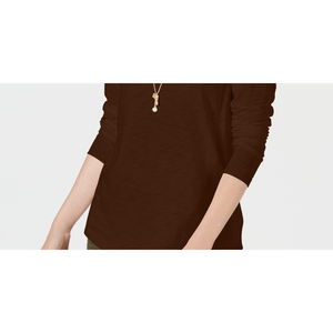 Maglia Casual da Donna Style Co a Maniche Lunghe con Collo Tondo, Marrone, Taglia X-Large, in Tessuto Satinato Lavorato a Maglia con Logo Ricamato e Pizzo, per Primavera e Ufficio - Product Image 3