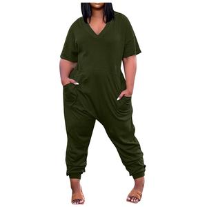 Combinaison ample et décontractée à manches courtes et col en V pour femmes, grande taille, 2025 - Product Image 2