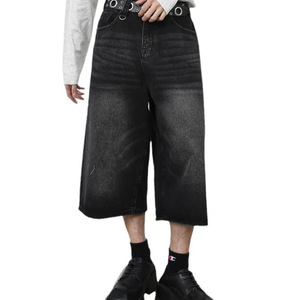 Impression personnalisée de haute qualité délavé à l'acide ourlet brut Denim Patchwork Streetwear Jeans Shorts Fabricant - Product Image 3