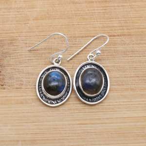 Boucles d'oreilles en argent sterling 925 avec labradorite, bijoux en pierres précieuses faits à la main, pierre naturelle, plaqué or, cadeau mignon pour femmes - Product Image 5