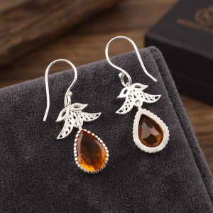 Niharika Gems <b>Women</b>’s 925 Sterling Silver Bohemian Drop Earrings Geometric Pattern Citrine Bezel <b>Set</b> Handmade Dangle Earrings - Product Image 6