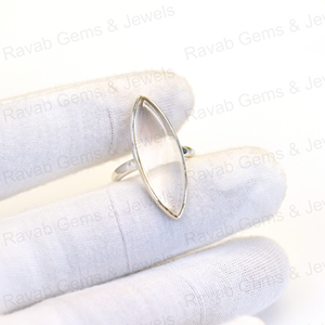 Bague en argent sterling 925 de qualité supérieure, solide et faite à la main, sertie d'un cristal en forme de marquise de 10x30 mm, pour femmes, à porter au quotidien - Product Image 4