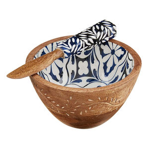 Juego de servidor de ensalada de madera de mango esmaltado de alta calidad con cubiertos, vajilla elegante hecha a mano para bodas, fiestas, presentación de comida - Product Image 3