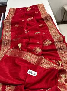 Sari en soie russe pure et douce pour femme avec pallu à tissage Zari de qualité supérieure, pompons et motif Butta, bordure Zari complète, fabriqué en Inde, en stock - Product Image 3