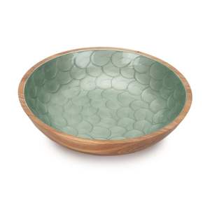 Handmade <b>Large</b> Wooden Serving <b>Bowl</b> Food Safe Floral Enamel Interior Eco-Friendly Kitchenware for <b>Salad</b> Fruit Decorative Fruit - Product Image 1