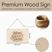 Décoration Murale en Bois « Home Sweet Home » 30x20cm, Panneau Paysage en MDF avec Corde de Jute, Citation Typographique Rétro Vintage pour Entrée de Maison