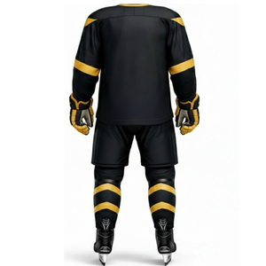 Maillot de Hockey sur Glace Imprimé Noir et Or Personnalisé pour Équipe – Maillot d'Entraînement Professionnel avec Design Avant et Arrière Personnalisable, Logo Personnalisé, Respirant et Séchage Rapide - Product Image 2