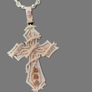 Hip Hop moissanite diamante Cruz colgante oro rosa \ plateado Iced Out Bramble herida Cruz Zircon diamantes colgante para hombres - Product Image 4