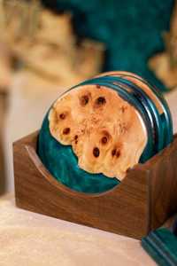 Decorative Handmade Wooden and Stone <b>Coasters</b> Natural Wood Finish <b>Drink</b> Mats with Custom Laser Engraved Options <b>for</b> Homes, - Product Image 4