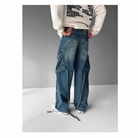 Jean pour homme taille haute coupe droite classique grande taille uni respirant écologique séchage rapide 100% coton tissé à braguette boutonnée ODM