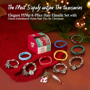 Elegante Set de 8 Coleteros de Pelo con Adornos Encantadores - Coleteros de Nailon para Navidad - Product Image 3