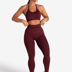 Nouvel ensemble de leggings et soutien-gorge de sport dos croisé, respirant, pour yoga, course et fitness, motif uni, taille élastique, ensemble deux pièces taille haute - Product Image 2