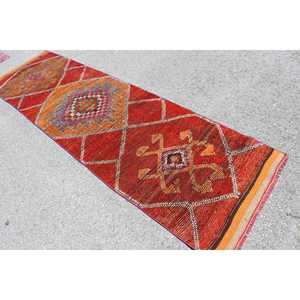 Tapis turc vintage 2,9x10,1 pi (88x308 cm), tapis en laine rouge Herki - Product Image 4