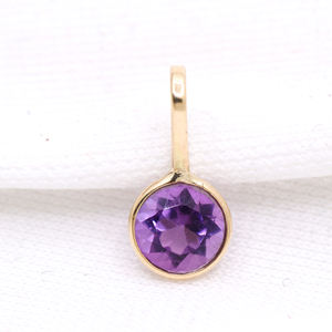 Pierre précieuse d'améthyste de forme ronde naturelle 14k or jaune massif fait à la main pour femmes pendentif bijoux pour la vente en gros - Product Image 1