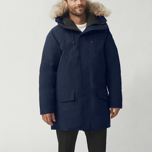 High Quality Custom Made Autumn Men's Windproof Cotton Filled Thick Parka Jacket with <b>Stand</b> Collar Canvas Front - Product Image 2