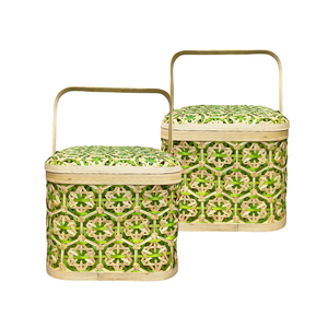 ตะกร้าไม้ไผ่เก๋ไก๋สำหรับจัดเก็บผลไม้พร้อมลวดลายดอกไม้ทำมืองานหัตถกรรมจากเวียดนามสำหรับบ้านและสำนักงาน - Product Image 1