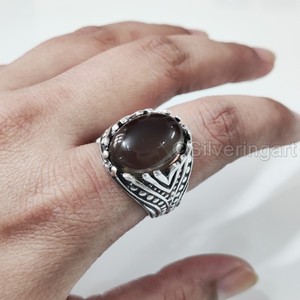 Bague en argent sterling 925 pour homme, en quartz fumé naturel, pierre de naissance d'avril, toutes tailles, bijou de mariage lourd, vente en gros - Product Image 1