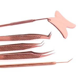 Pince à épiler pour extensions de cils en acier inoxydable, pointe rose, dorée et argentée, haute précision, marque privée, avec miroir - Product Image 5