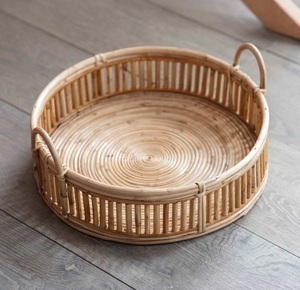 Panier en rotin naturel rond de haute qualité plateau en osier plateau en rotin nouveau plateau de service pour la décoration de la maison tissé à la main au Vietnam - Product Image 1