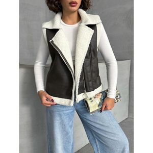 Chaleco de Gamuza Color Caqui Oscuro para Mujer TOPSHOW con Cuello con Ribete de Piel Sintética - Prenda Exterior Elegante al por Mayor para el Invierno - Product Image 4