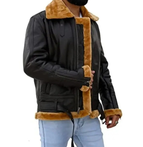 Chaqueta de Cuero Negra con Forro de Piel de Oveja para Hombre, Chaqueta de Cuero de Doble Cara, Transpirable, Premium, Talla Grande - Product Image 2