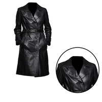 Chaqueta de Cuero para Mujer, Invierno, Negra, Piel de Cordero, Impermeable, Transpirable, con Botones, Personalizable, de Alta Calidad para Exteriores