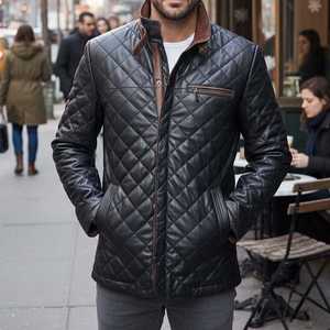 Chaqueta Bomber de piel de cordero acolchada de talla personalizada para hombre, chaqueta de invierno negra, lona hecha a mano, logotipo frontal, estilo informal, venta al por mayor - Product Image 2