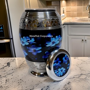 Nueva llegada alta calidad azul lirio flor monarca cremación urna cenizas adultas precio al por mayor estilo americano funerario tarros - Product Image 3