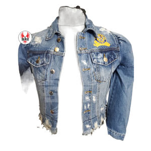 Sigma Gamma Rho Sorority Embroidery Women Denim Jeans Jacket | ZPB Sorority Embroidered Women Distressed Denim Jean Jackets - Product Image 2