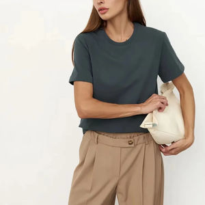 T-shirt décontracté pour femme en coton biologique écologique, disponible en gros, OEM, manches courtes, respirant, uni, teinture unie, Y2K, style chinois et coréen - Product Image 2